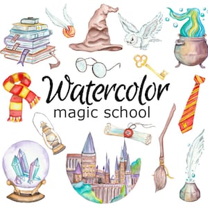 AQUARELL CLIPART, Kunst Magie Schule Scrapbooking Geburtstag png Grafik Aquarell Illustration Skizze Malerei Clip Art Karte Junge Halloween