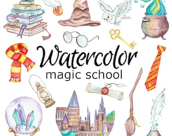 WATERCOLOR CLIPART, art magic school scrapbooking birthday png graphics watercolour illustration sketch painting clip art map boy halloween