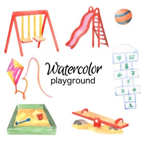 WATERCOLOR CLIPART, playground art school scrapbooking play ground png, graphics, watercolour, illustration sketch painting clip art sandbox