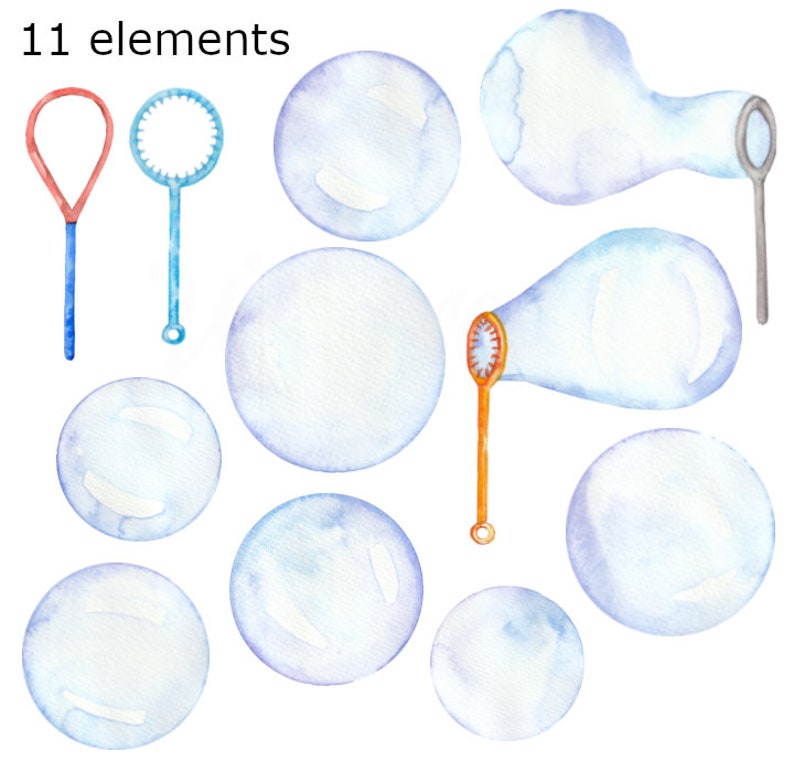 Watercolor Bubble Clipart: Hand-painted PNG Graphics (digital Download ...