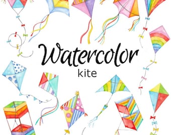 Watercolor Kite Clipart: Hand-Painted PNG Graphics (Digital Download)