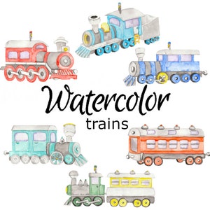 WATERCOLOR CLIPART, trainiert Fahrzeuge Kunst Scrapbooking Bibliothek Png, Grafiken, Aquarell Illustration Skizze Malerei ClipArt Auto Lokomotive