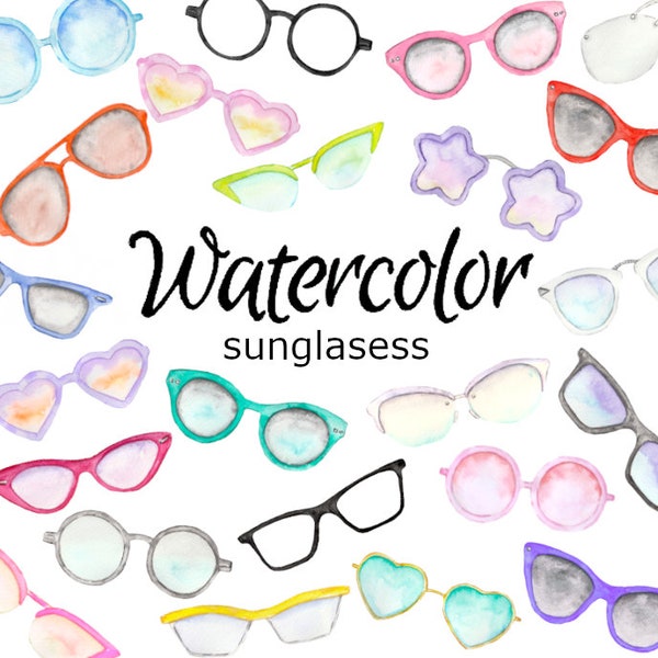 WATERCOLOR CLIPART sunglasses art scrapbooking png, graphics, watercolour, illustration sketch painting clip birthday party card glasses gig