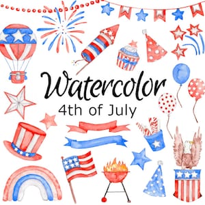 AQUARELLE CLIPART 4 juillet clip art scrapbooking png, graphisme, aquarelle, illustration croquis peinture cartes peintes Journée de l’Amérique