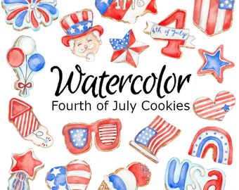 WATERCOLOR CLIPART 4th of July cookies clip art png, graphics, watercolour, illustration sketch painting painted cards America day