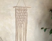 Boho Macrame Wall Hanging: Natural Cotton, Wooden Dowel