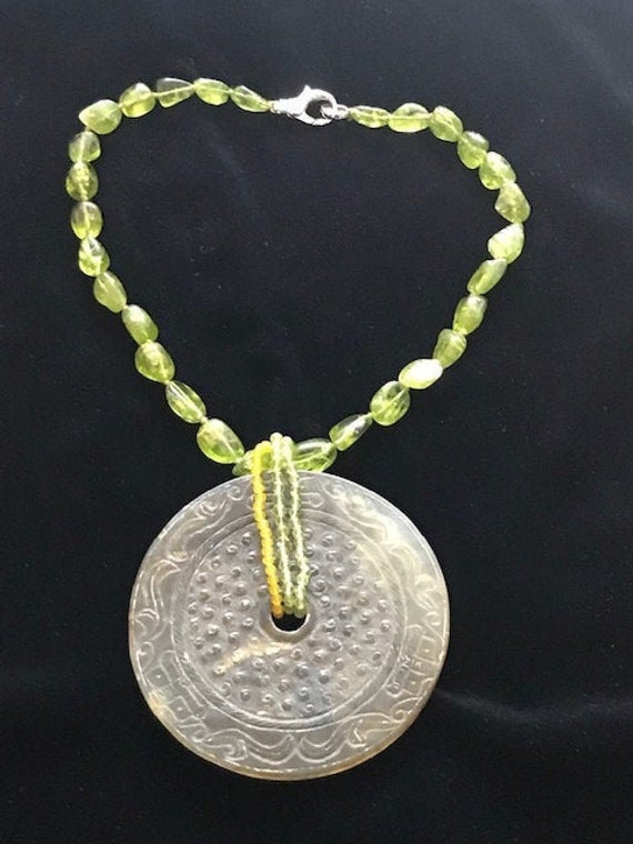 Large Jade Medallion and Peridot Necklace