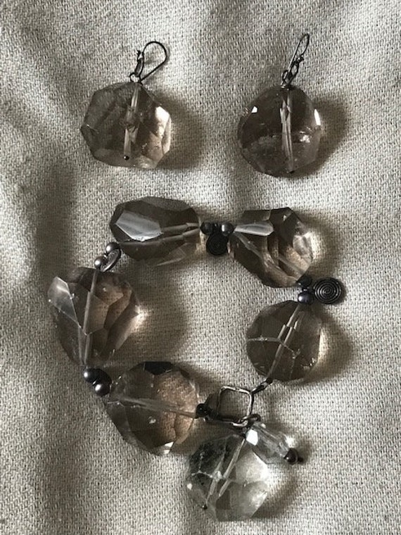 Smokey Quartz Chunky Bracelet and Earrings