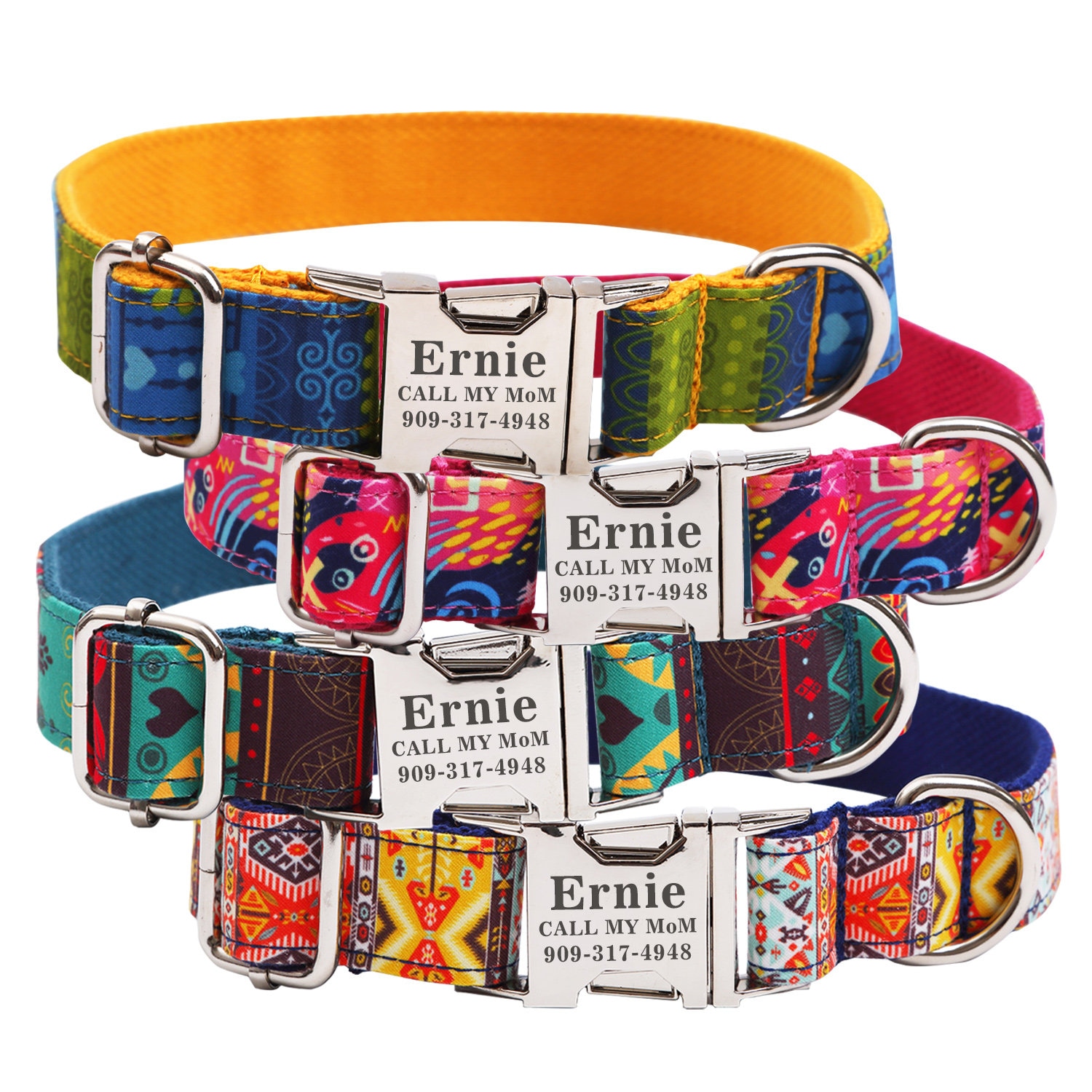 Personalized Laser Engraved Metal Buckle Dog Collar - 7 Cotton Voile …