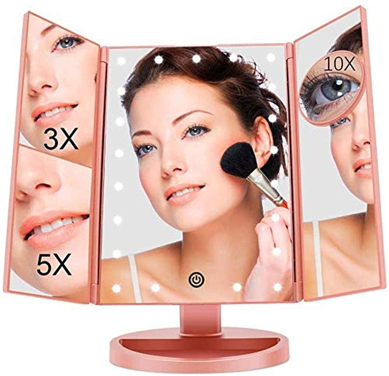Trifold Vanity Makeup Mirror 22 LED Lighted 10X Magnifying Etsy
