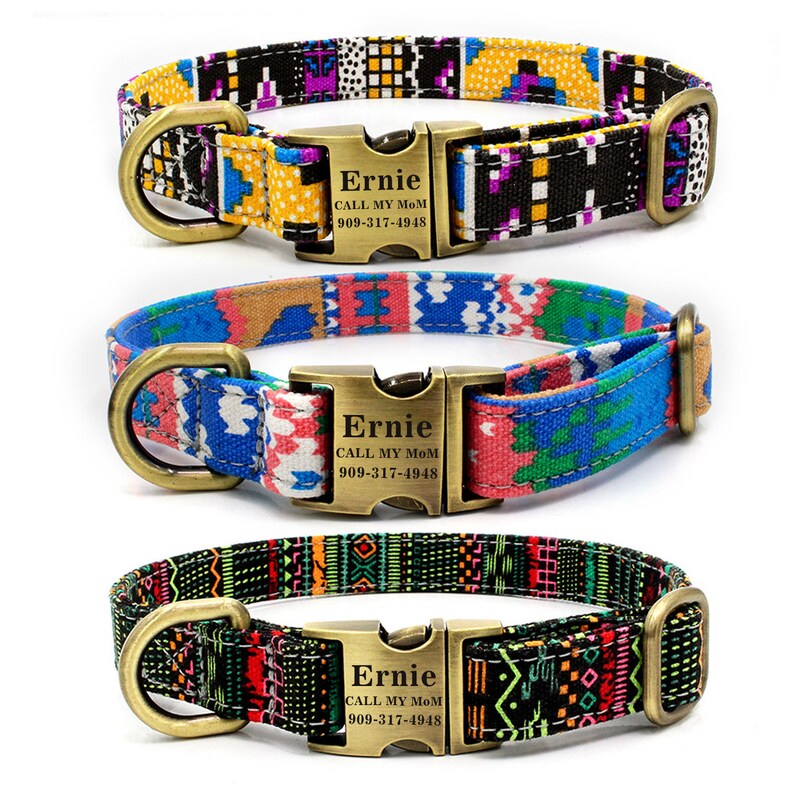 Personalized Laser Engraved Metal Buckle Dog Collar 5 Cotton Etsy