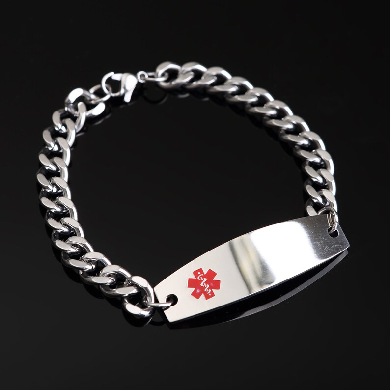 Medical ID Bracelets Steel Red Custom Engraved FREE Etsy