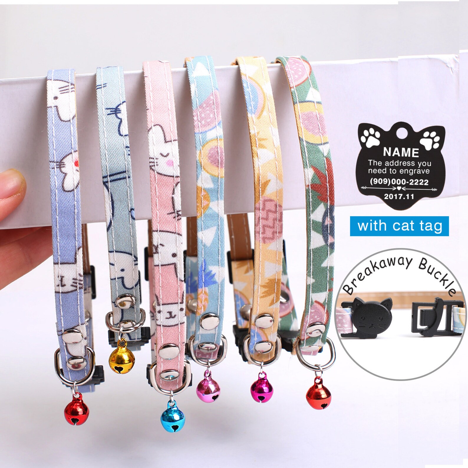 Cloth cute Cat Collar tag Personalized Cat Collars Cloth Etsy