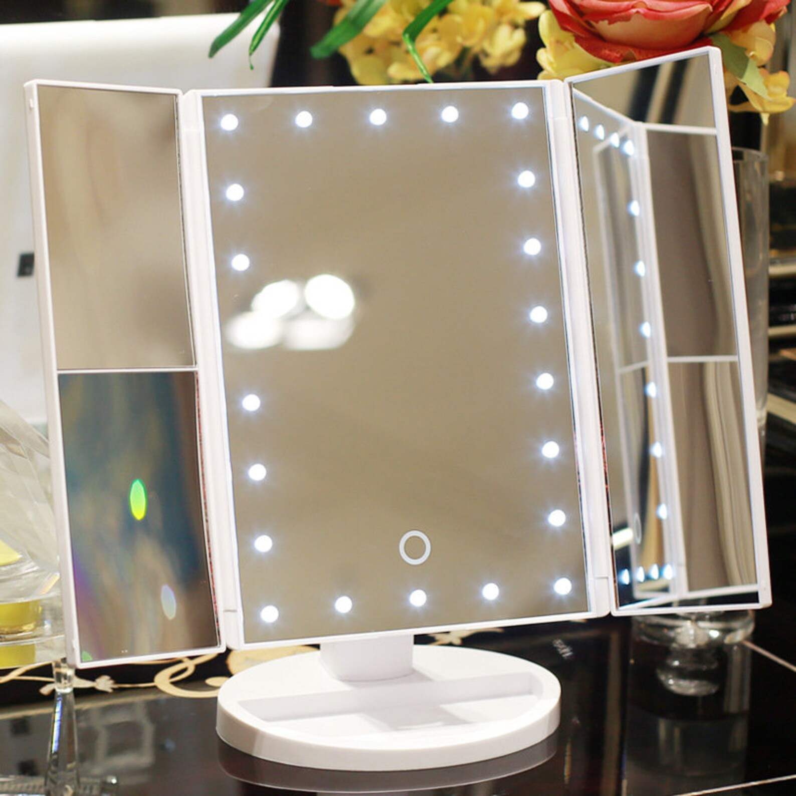 Trifold Vanity Makeup Mirror 22 LED Lighted 10X Magnifying Etsy