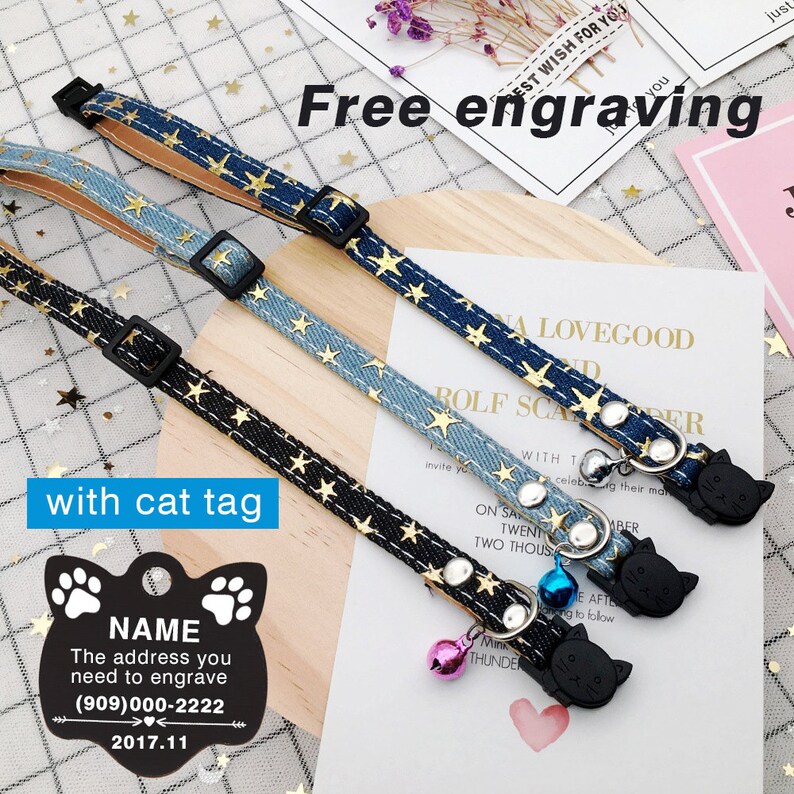 Star Cat Collar tag Personalized Cat Collars Cloth Cat Etsy