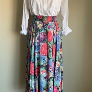 Vintage 80s Maxi Skirt with Pockets | Size S/M | High-Waisted Floral Skirt | Hippie Skirt