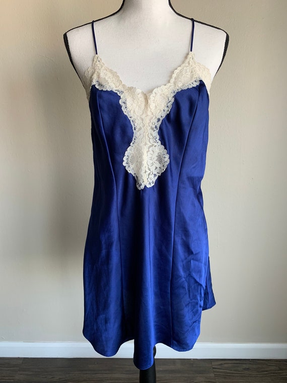 Vintage 80s Slip Dress | Blue Slip Dress | Vintag… - image 1