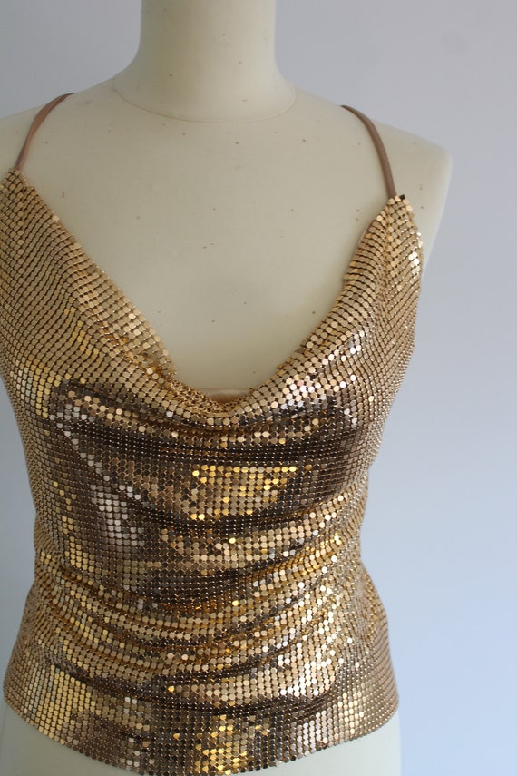 00s gold metal mesh top