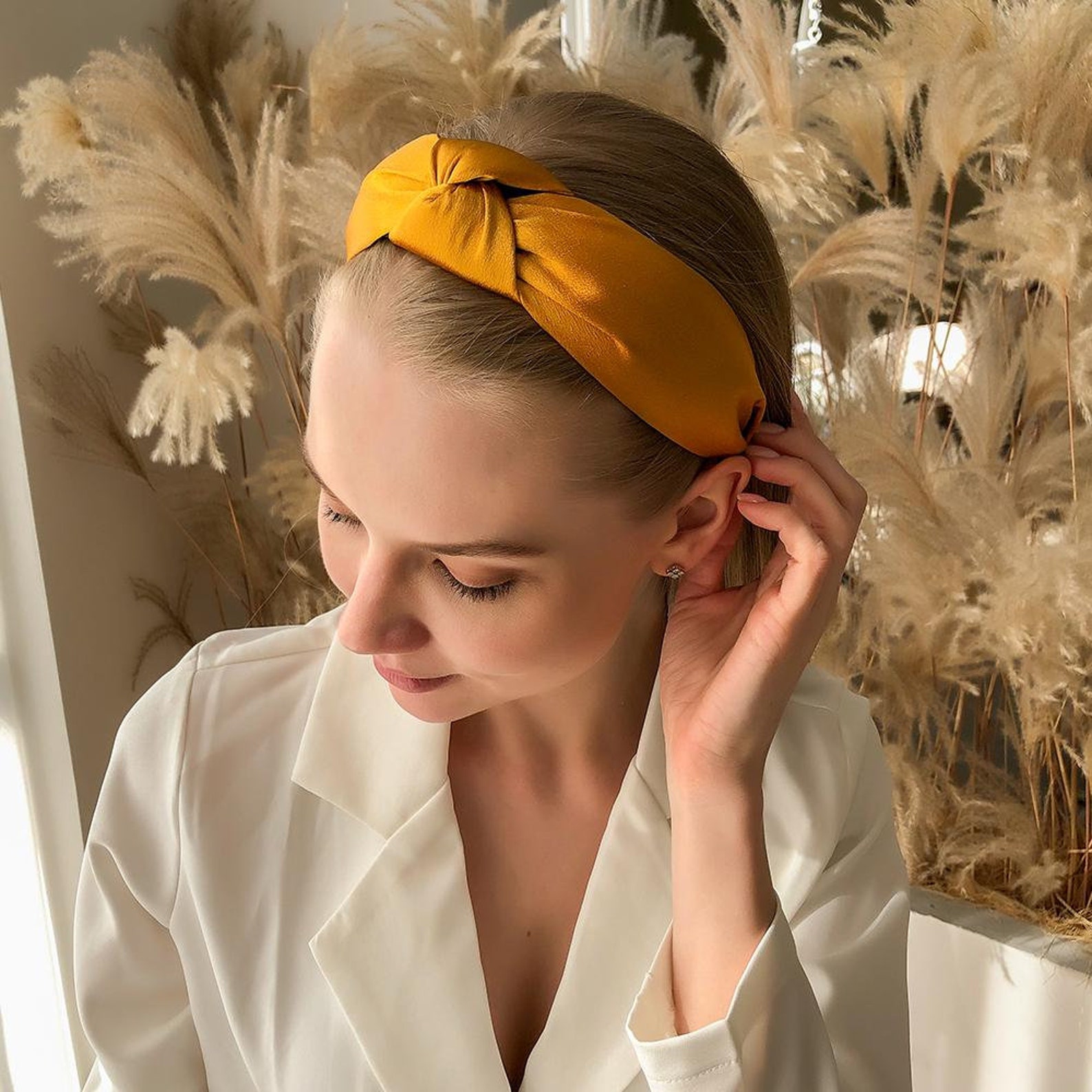 Top Knot Headband Satin Knotted Spring Color Wide Headbands Etsy