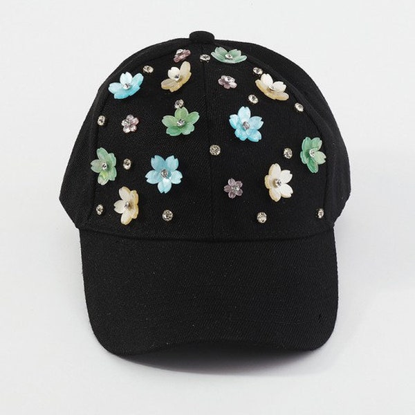 Original Design Summer Floral 3D Resin Flower Baseball Cap, Handmade Flower Rhinestone Hat, Gift