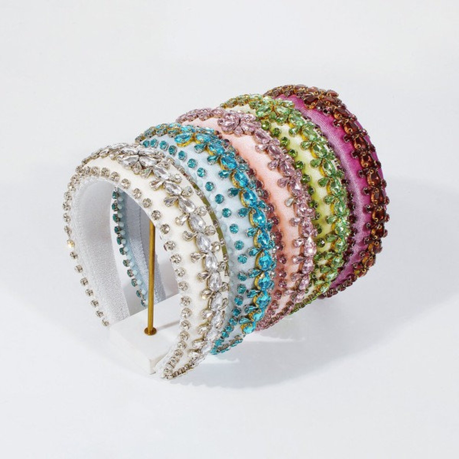 Large Rhinestone Velvet Padded Colorful Headband Wide Etsy