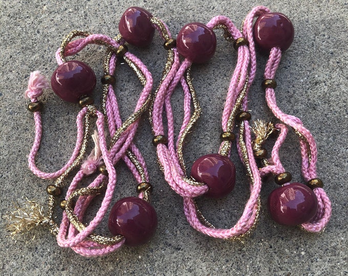 Vintage Gold, Pink and Plumb Beaded Rope Belt