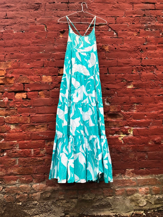 Early 1980's Vintage Summer Dress  - Light Teal B… - image 2