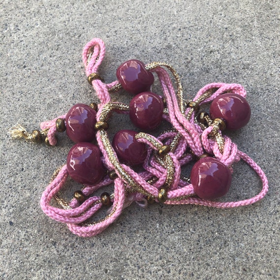 Vintage Gold, Pink and Plumb Beaded Rope Belt - image 4