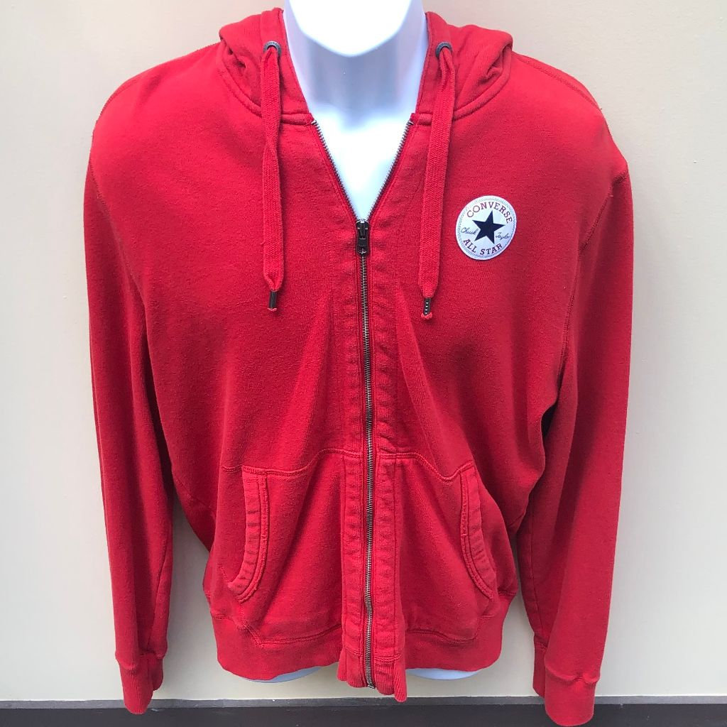 Converse Full Zip Chuck Taylor All Star Logo Red Hooded Sweatshirt