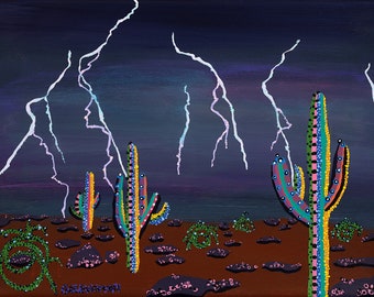 Monsoon, Monsoon Art, Monsoon Art Print, Lightning, Summer, Thunderstorm, Arizona Monsoon Art, Desert Storms, Southwest Art, Desert Art