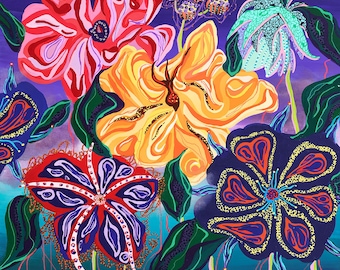 healing, healing art, nighttime art, night, flowers, big flower painting, floral art, abstract flower art, healingflowers, dark floral art