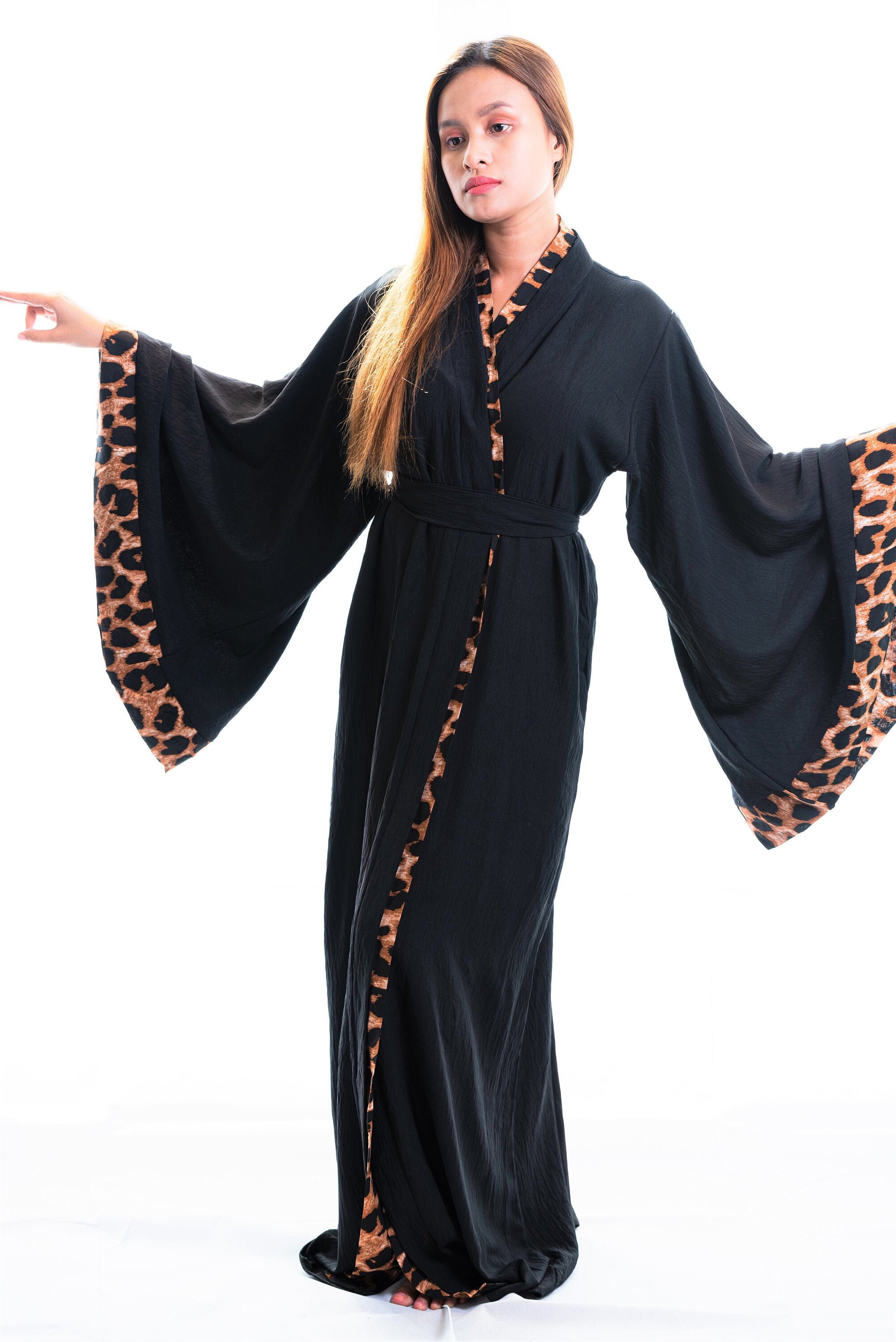 Black & Leopard print kimono robe comfy dressing gown plus Etsy