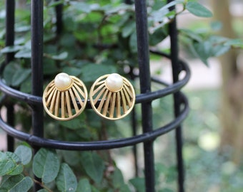 Trifari Gold and Pearl Circle Earrings