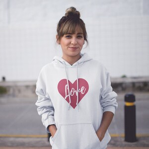 Valentines Day Womens Love Hoodie, Love Heart Hooded Sweatshirt