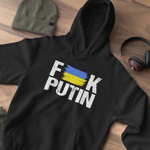F Putin Hoodie, Ukrainian Flag Sweater, Anti Russia Pro Ukraine Hooded Sweatshirt
