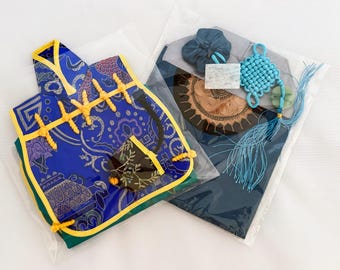 Asian Silk Brocade Wine Bottle Covers Gift Bags Set of 2 Kimono Medallion Tassel Black Gray Teal Gold Vintage