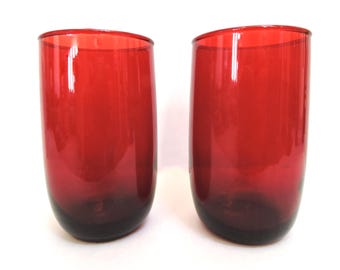 Vintage Anchor Hocking Royal Ruby Red Juice Water Glass Tumbler 10 oz. Mid Century
