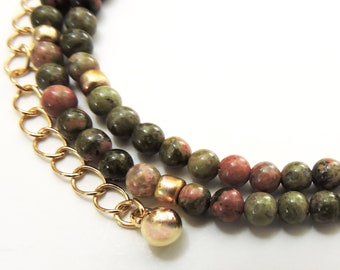 Unakite Beaded Necklace 3” Extension Spiritual Healing