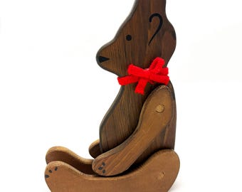 Vintage Jointed Wooden Teddy Bear Folk Art Shelf Sitter Nursery Décor
