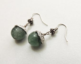 Natural Green Jade Earrings Gemstone Drop Dangle Lotus Prosperity Good Luck