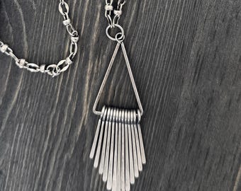 Waterfall Pendant Necklace Antique Silver Graduated Minimalist Necklace Artisan Crafted