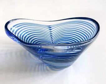 Bettina Foothorap Bowl Mouth Blown Art Glass Cobalt Blue Abstract Organic Vintage