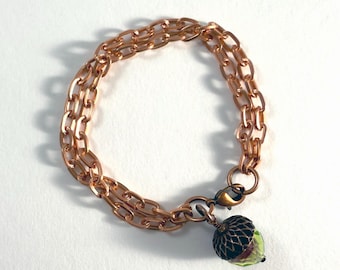 Autumn Bracelet Copper Acorn Charm Chain Czech Glass Hand Crafted