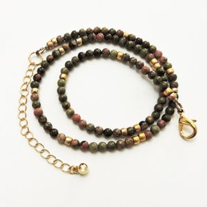Unakite Beaded Necklace 3” Extension Spiritual Healing