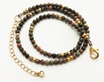 Unakite Beaded Necklace 3” Extension Spiritual Healing