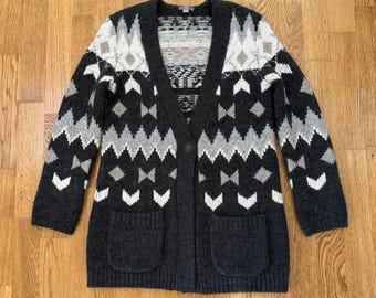 Vintage Icelandic Style Wool Cardigan Sweater Women Nordic Fair Isle XS