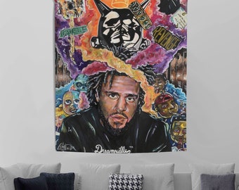 J Cole Tapestry | 51x60” or 68x80” | J Cole Wall Art | J Cole Merch | Rap Album Cover Art | Dorm Room Art | Born Sinner | KOD | Cole World