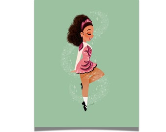 Impresión artística de una bailarina irlandesa, ilustración de Amanda Conrad, papel de bellas artes de 8 x 10 pulgadas