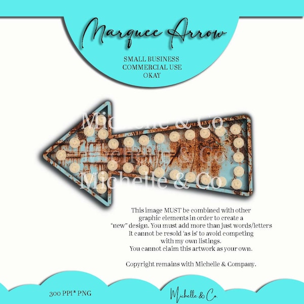 Rusty Light Blue Metal Marquee Arrow with lights png, Marquee png, Rustic Arrow Clipart,Digital Marquee, Decorative Marquee Sign