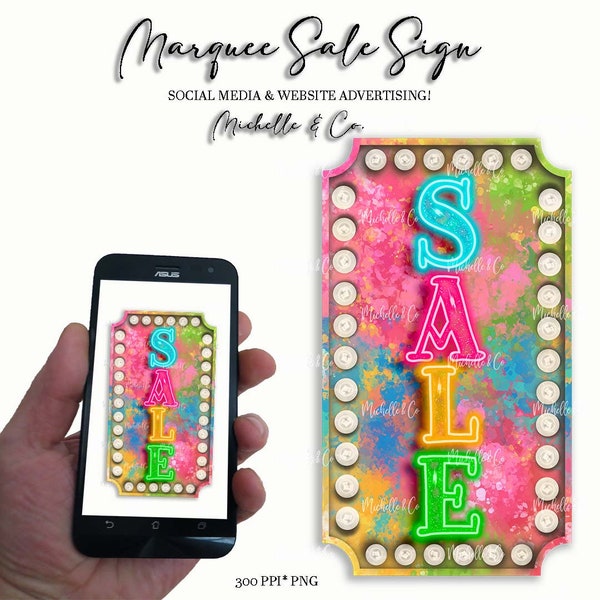 Colorful Neon Sale Marquee Sign for social media and website marketing, Online marketing, Boutique Sign png, Digital Download